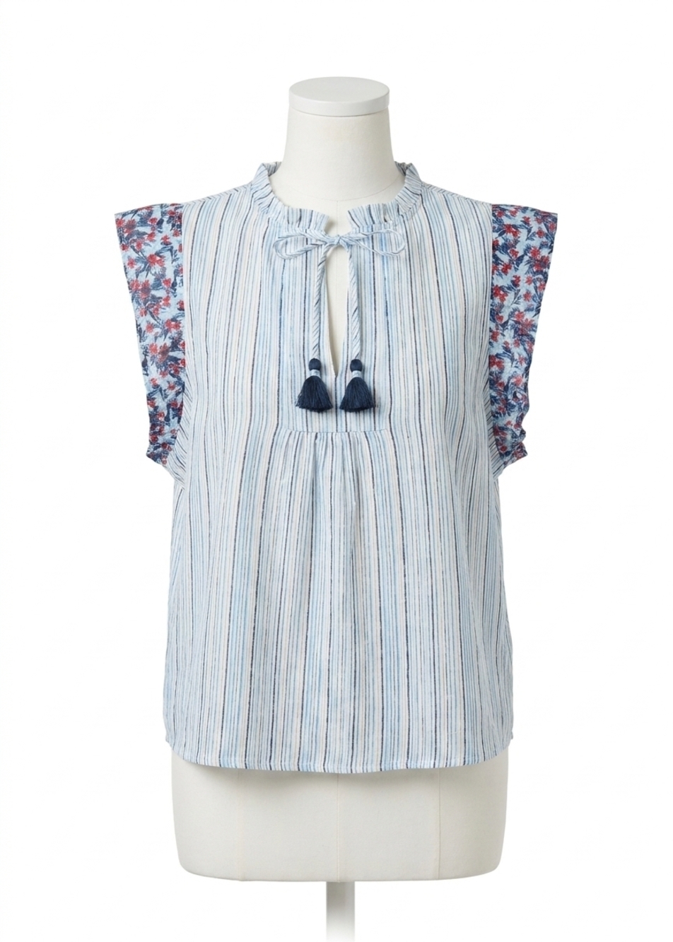 NEW FDJ embroidered flutter sleeve top in spritz stripes